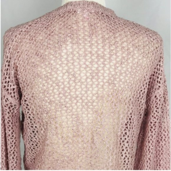 Womens Lilac Cropped  See Through Long Sleeve Pullover Sweater - Picture 5 of 8